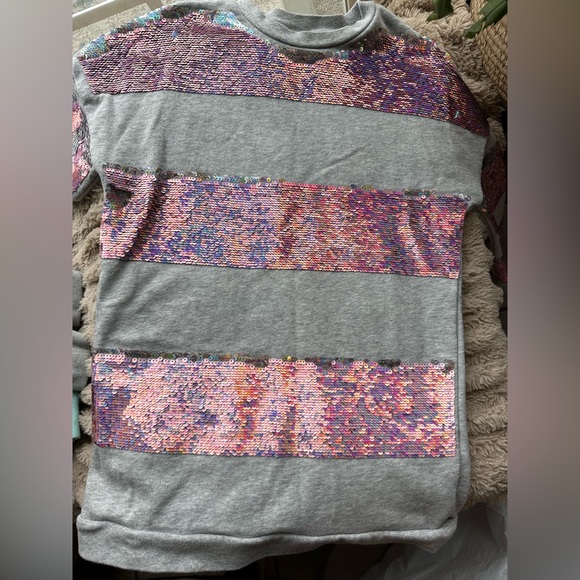 Cat & Jack Gray Sweatshirt with Pink Sequin Stripes - Picture 1 of 3